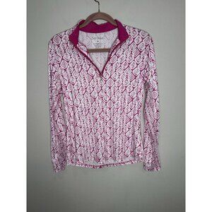 San Soleil Soltex Lux Cooling shirt Size Medium Pink Geometric UPF 50 Vented